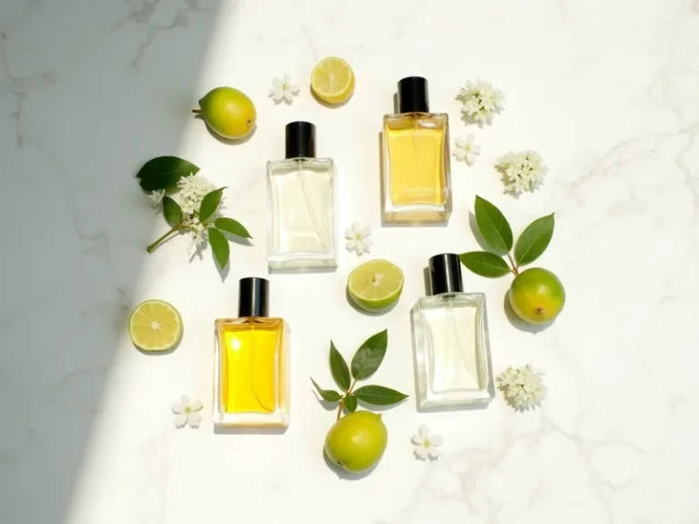 봄 남자 향수 추천 7선 - 시트러스와 그린 노트 중심 향수 플랫레이